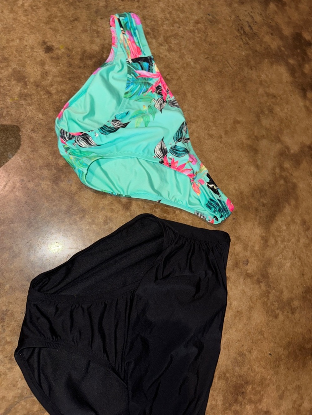 Turquoise Floral Bikini Top with Black Swim Bottoms